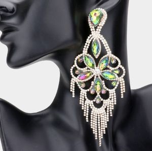 Marquise Stone Flower Accented Chandelier Evening Earrings